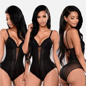 Black Sexy Lingerie for Women Teddy One Piece Lace Sheer Babydoll Bodysuit